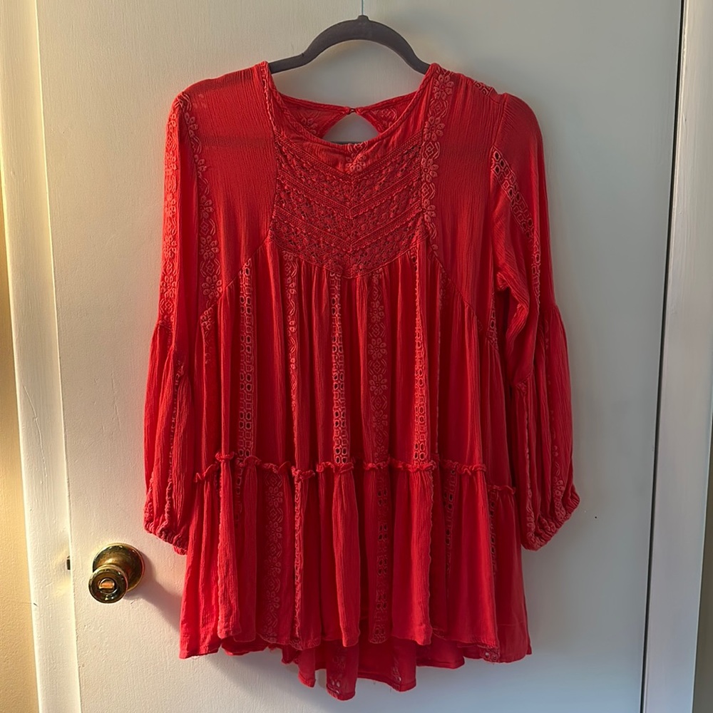 Free People XS coral ruffle Tunic